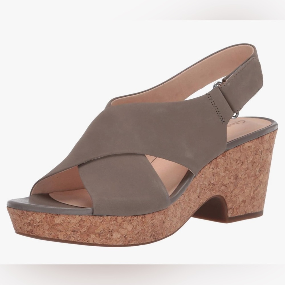 RARE maritsa Lara wedge sage green cork cross strap nubuck leather 7.5 wide LOOK